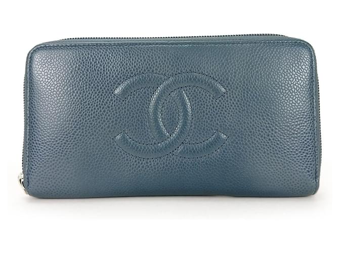 Chanel Portefeuille Zippé Blue Leather  ref.1265738