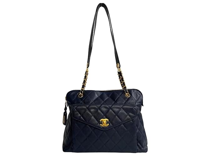 Chanel Matelassé Navy blue Leather  ref.1265750