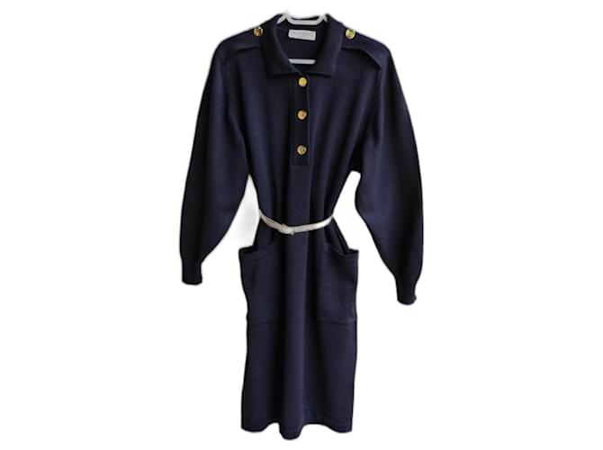 Yves Saint Laurent Dresses Golden Navy blue Wool  ref.1265936
