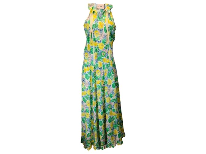 Autre Marque Plan C Verde / Vestido largo con estampado floral multicolor amarillo Algodón  ref.1266001