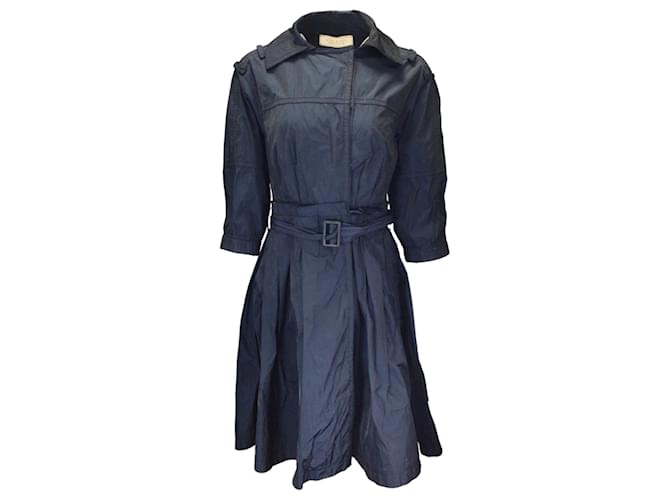 Autre Marque Nina Ricci Navy Blue Belted Micro Trench Coat Polyester  ref.1266003