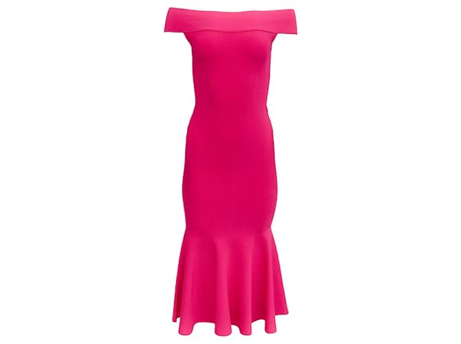 Autre Marque Roland Mouret Hot Pink Knit Off Shoulder Midi Dress Viscose  ref.1266022