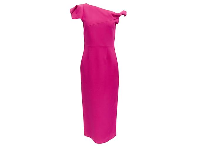 Roland Mouret Hot Pink Wool Off Shoulder Dress  ref.1266023