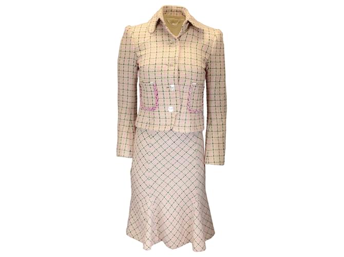 Autre Marque Tuleh Beige / pink / Blanc / Ensemble deux pièces veste et jupe en tweed tissé multicolore noir Coton  ref.1266026