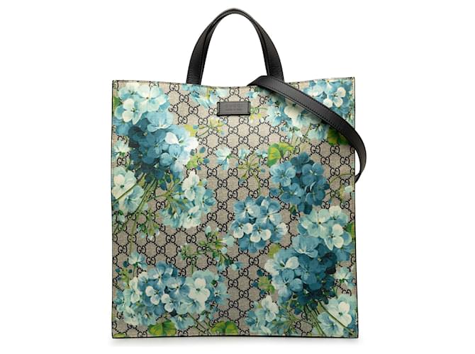 Blue Gucci GG Supreme Blooms Convertible Soft Tote Satchel Leather  ref.1266043