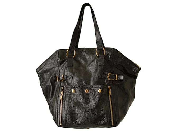 Yves Saint Laurent YSL Black Patent Leather Large Downtown Tote Handbag  ref.1266055
