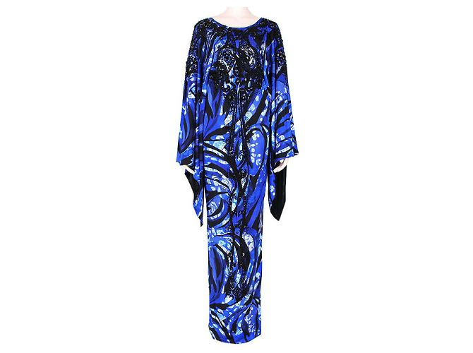 Emilio Pucci Exquisitely Beaded Maxi-Kleid Blau