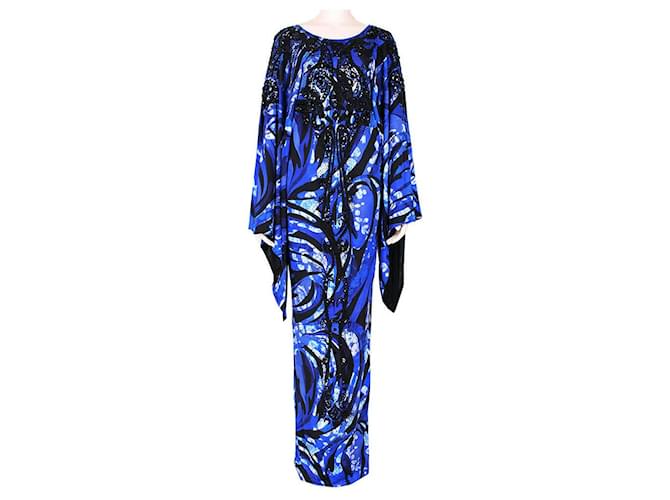 Emilio Pucci Exquisitely Beaded Maxi-Kleid Blau Seide  ref.1266090