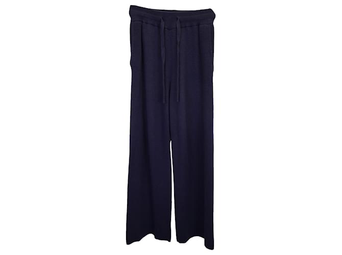 Pantalones rectos de punto acanalado Nanushka Oni en lana azul marino  ref.1266096