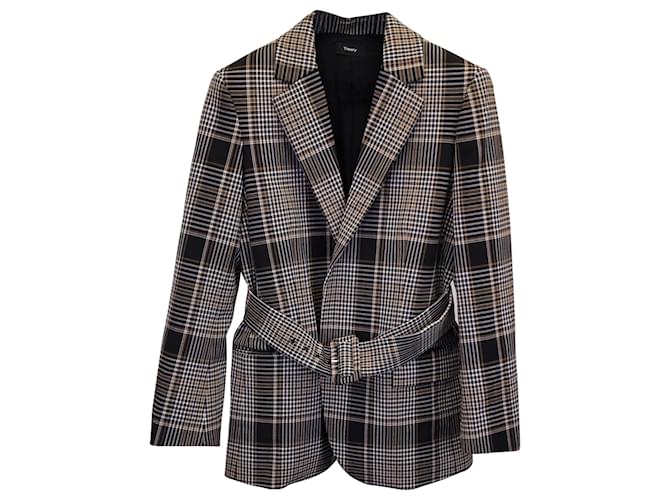Theory Becket Belted Checked Blazer in Brown Polyester and Wool  ref.1266098