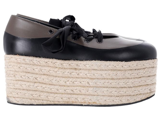 Espadrillas Marni con plateau stringate in pelle nera e grigia