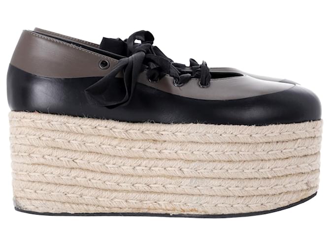 Marni Lace-Up Platform Espadrilles in Black and Grey Leather  ref.1266125