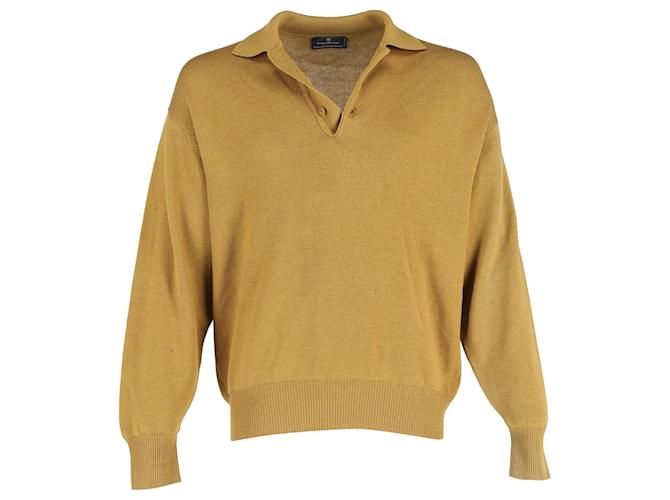 Ermenegildo Zegna Button Up Sweater in Yellow Wool Cotton  ref.1266150