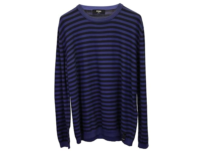 Fendi Stripe Sweater in Blue Cashmere Wool  ref.1266210