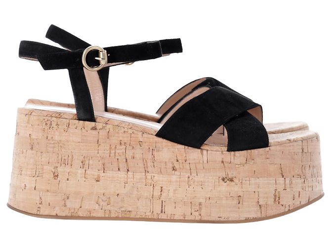 Gianvito Rossi Sandales compensées Bebe en daim noir
