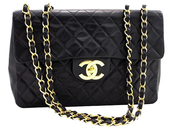 Chanel maxi lambskin vintage 1994 Classic Double Flap Black Leather  ref.1266263