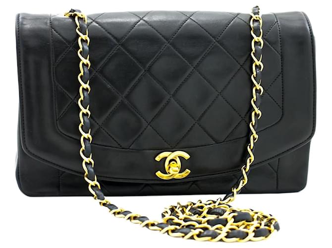Chanel BLACK VINTAGE 1986 Diana bag Leather  ref.1266264