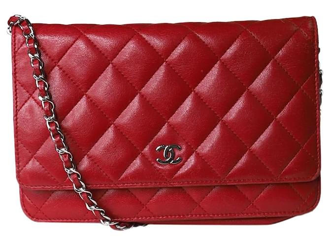 Chanel Red lambskin 2014 wallet on chain Leather  ref.1266265