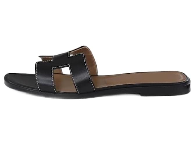 Hermès Black leather Oran sandals - size EU 37  ref.1266279