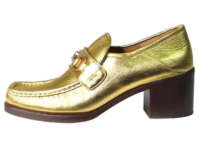 Gucci Mocassins métallisés à talons dorés - taille EU 38.5 Cuir  ref.1266298