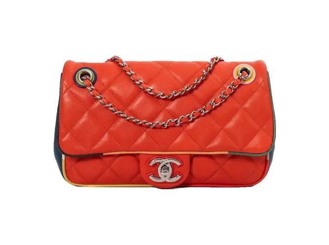 Chanel Timeless Classic Handtasche Leder bunter Silber Hardware