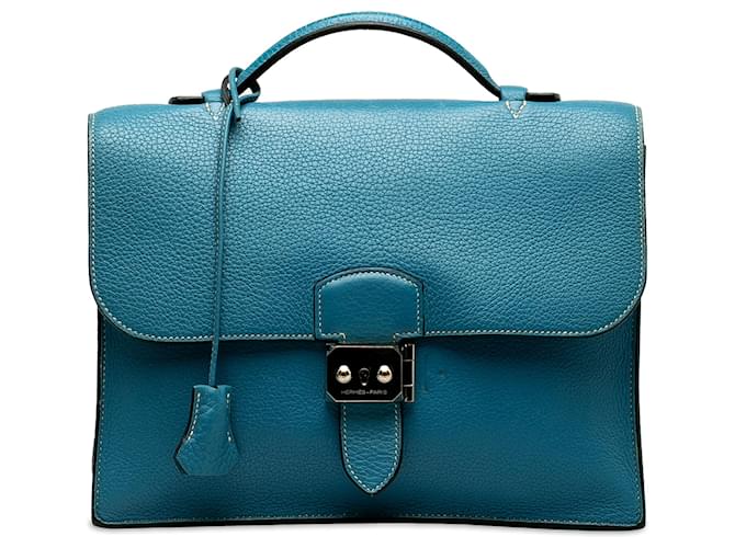 Hermès Hermes Blue Clemence Sac a Depeches 27 Azul Couro Bezerro-como bezerro  ref.1266338