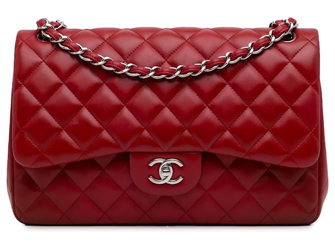 Chanel Red Jumbo Classic Lambskin Double Flap Leather  ref.1266342