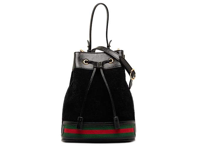 Gucci Black Suede Ophidia Web Bucket Bag Leather  ref.1266372