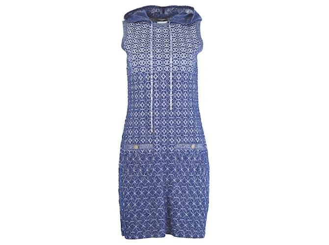 Chanel CC Buttons Paris / Dubai Shimmering Dress Blue Silk  ref.1266395