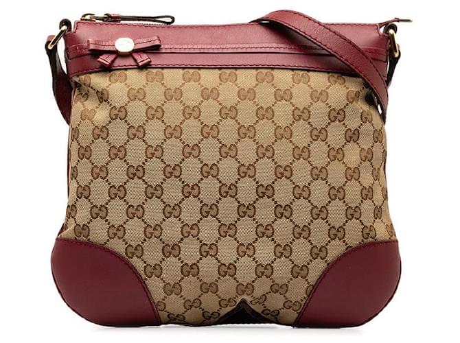 Gucci GG Canvas Princy Umhängetasche 257065 aus beigem und weinrotem Leder in sehr gutem Zustand  ref.1266457