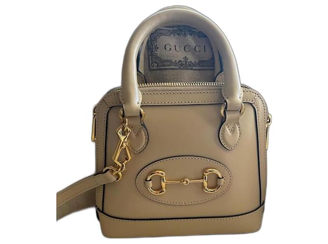 Gucci Horsebit handbag Beige Leather  ref.1266483