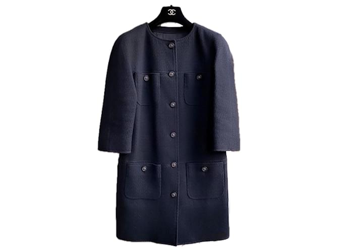 Chanel Pulsanti CC 9K$ Cappotto in tweed Parigi / Edimburgo Blu navy  ref.1266486