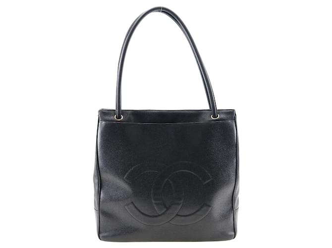 Timeless Chanel Logo CC Black Leather  ref.1266536