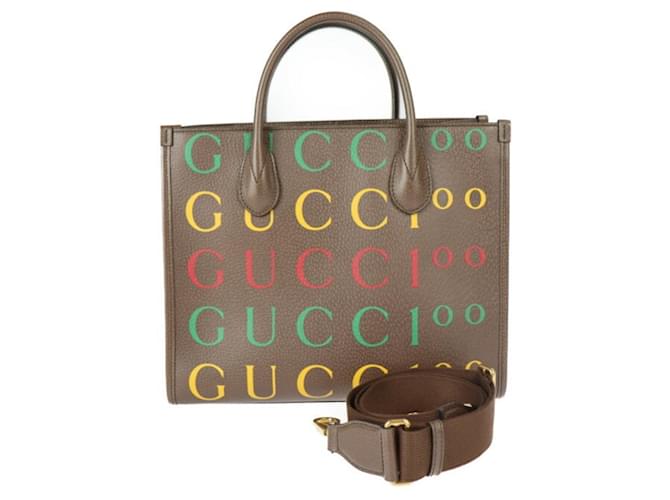 Gucci Cabas Marrom Couro  ref.1267099