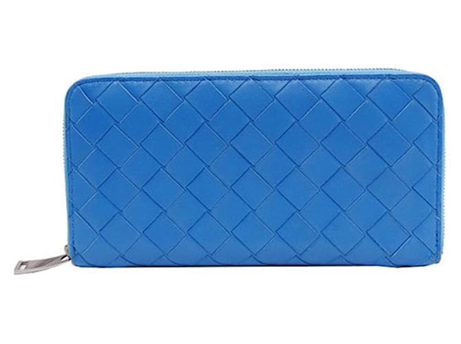 Bottega Veneta Reißverschluss um Brieftasche Blau Leder  ref.1267147
