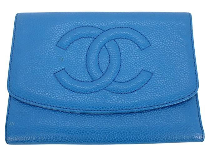 Chanel-Logo CC Blau Leder  ref.1267334
