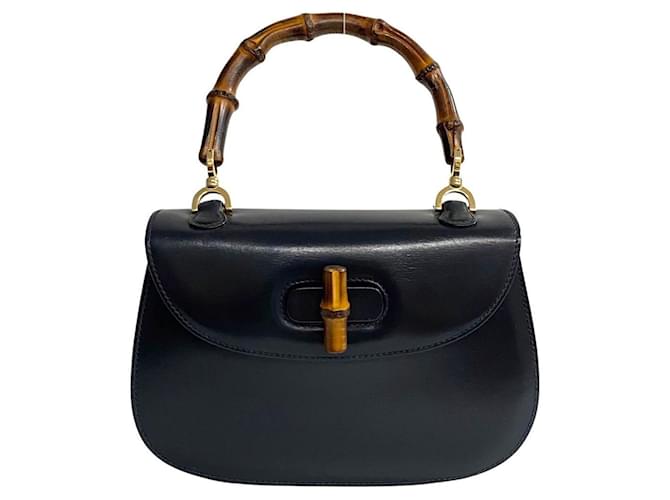 Gucci Bamboo Navy blue Leather  ref.1267720