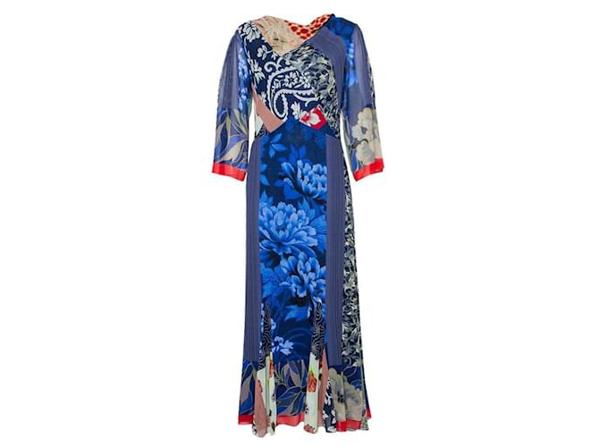 Robe longue en soie imprimée multiprint bleue Etro Multicolore  ref.1268180