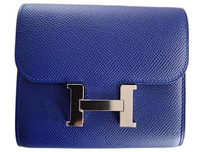 Hermès CONSTANCE COMPACT wallet Blue Leather  ref.1268198