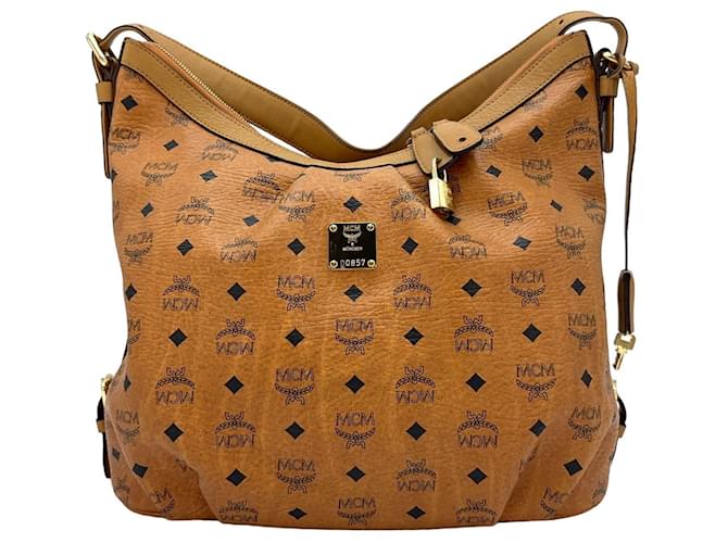 MCM Hobo Bag Shoulder Bag Handbag Shopper Bag Visetos Cognac Large  ref.1268221