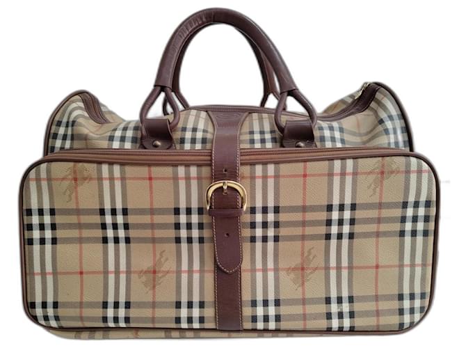 Burberry Travel bag Beige Leather Cloth  ref.1268224