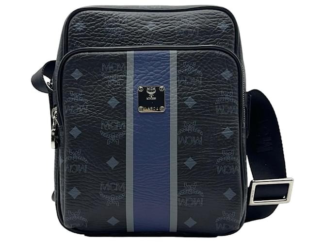 MCM Visetos Messenger Bag Handbag Shoulder Bag Crossbody Bag Black Blue  ref.1268225