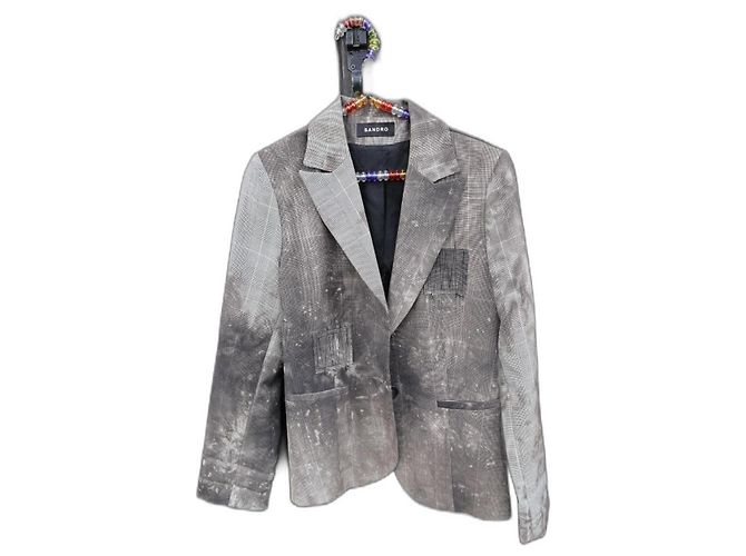 Sandro Champs Elysées Check Blazer Jacket Beige Chocolate Camel