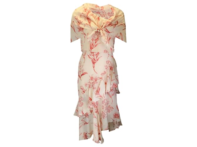 Autre Marque Johanna Ortiz Ivory / Red Floral Printed One Shoulder Silk Midi Dress Multiple colors  ref.1268264