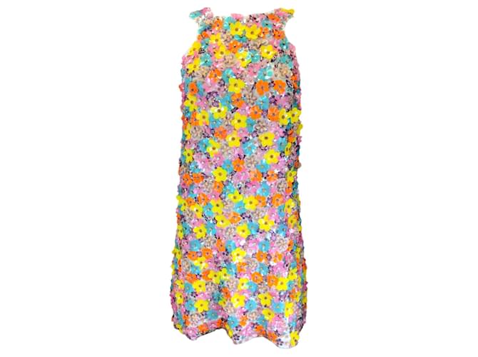 Autre Marque Moschino Couture Minivestido sem mangas com enfeites florais multicoloridos Multicor Viscose  ref.1268266