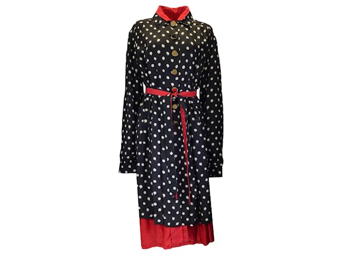 Autre Marque Balenciaga Black / White / Red Reversible Belted Polka Dot Dress Multiple colors Viscose  ref.1268269