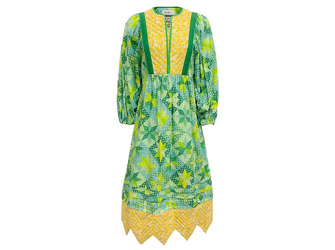 Vestido Midi Acolchoado Multi Patchwork Verde Muveil