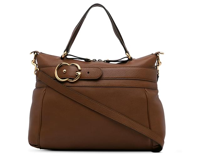 Bolso satchel Gucci mediano de cuero con asa superior marrón Castaño  ref.1268307