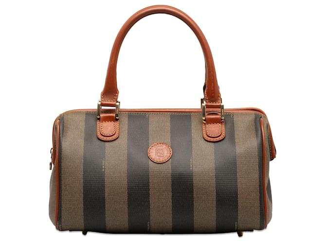 Brown Fendi Pequin Handbag Leather  ref.1268308