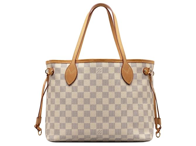 White Louis Vuitton Damier Azur Neverfull PM Tote Bag Leather  ref.1268323
